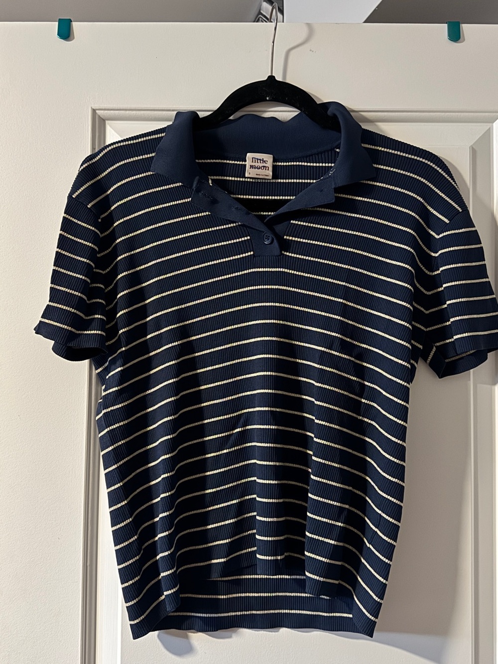 Aritzia Navy and Cream Striped Polo Knit